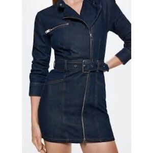 New Mango Limited Edition Denim Biker-Style Moto Shirt Mini Dress Women's S